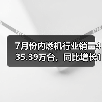 7月份内燃机行业销量435.39万台，同比增长14.28%（图3）
