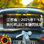 江苏省：2025年1-5月拖拉机出口金额同比增长50.5%,与进口数据形成鲜明对比（图1）