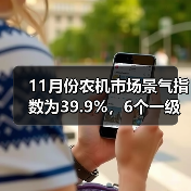 11月份农机市场景气指数为39.9%,6个一级指数全部陷入不景气区间(图1) 11月份农机市场景气指数为39.9%,6个一级指数全部陷入不景气区间(图1)