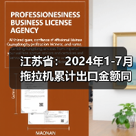 江苏省:2024年1-7月拖拉机累计出口金额同比下降30.5%(图3) 江苏省:2024年1-7月拖拉机累计出口金额同比下降30.5%(图3)